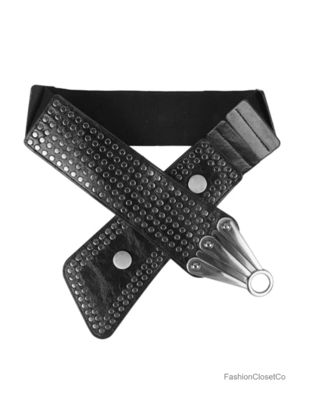 Vintage Wide Elastic Waist Belt with Interlock Buckle Faux Leather Stretchy
